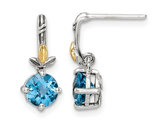 1.90 Carat (ctw) Swiss Blue Topaz Earrings in Sterling Silver with Yellow Accents